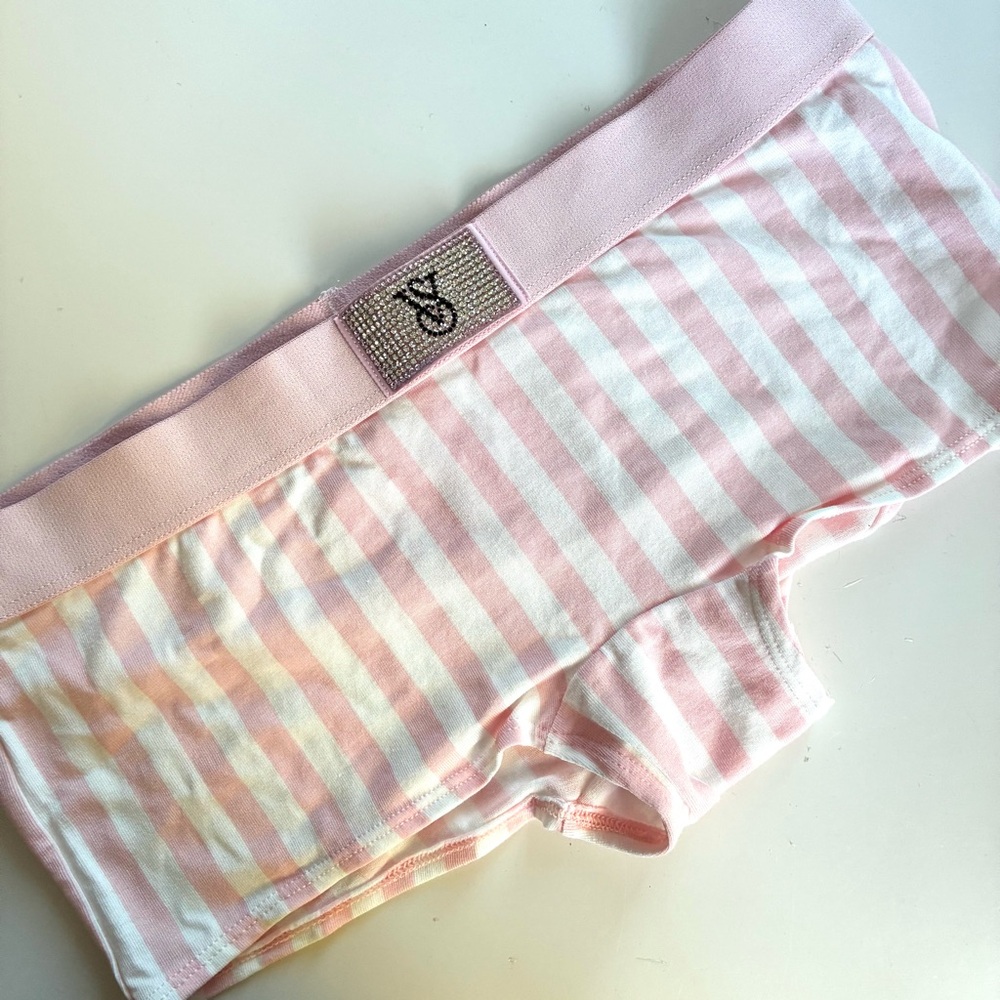 VS pink striped shine patch logo boyshorts